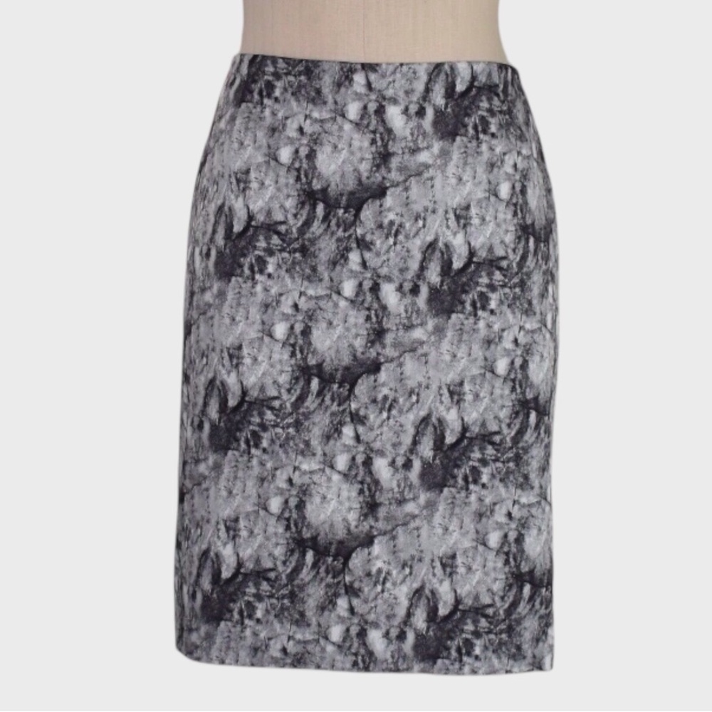 Alberto Makali Gray Marbled Print High Rise Tailored Pencil Skirt
